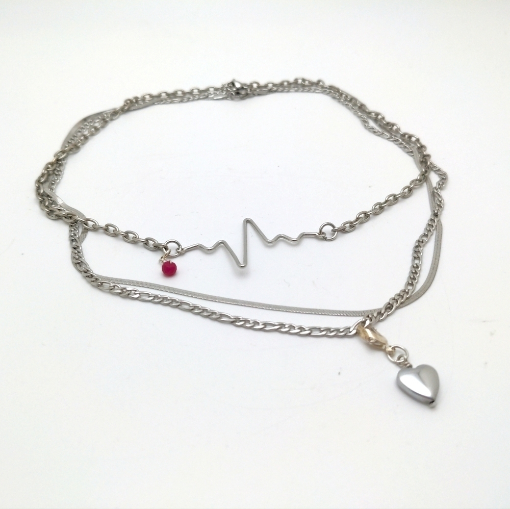 381MIDALANE Heartbeat Necklace Set, Handmade with Genuine Ruby